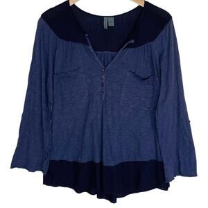 ANTHROPOLOGIE LEFT OF CENTER Women’s Blue Mixed Media Knit Top